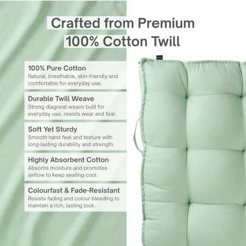 Image of SKANDA FAB Low Seating Cushion -100% Cotton Twill, Hand-Plotted Microfiber Filling, Floor Cushion with 2 Back Support Cushions - Ideal for Living Room, Balcony, Lounge- 80x120 Sage Green (Pack of 1)
