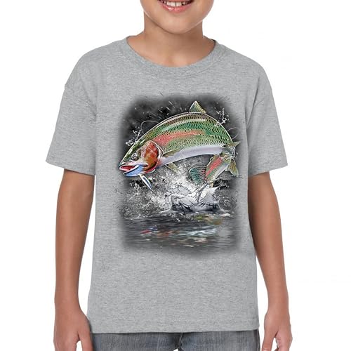 Jumping Rainbow Trout Youth T-Shirt Freshwater Fish Fly Fishing Lover Fisherman Angler Lure Nature Relax Chill Kids