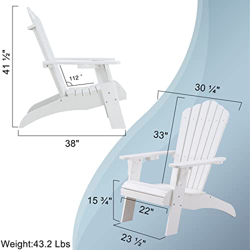 Psilvam Adirondack Chair, Oversized Poly Lumber Fire Pit Chair With Cup Holder, 350Lbs Support Patio Chairs For Garden, Weather Resistant Adirondack Chair Looks Like Real Wood (1, White) #TOP2