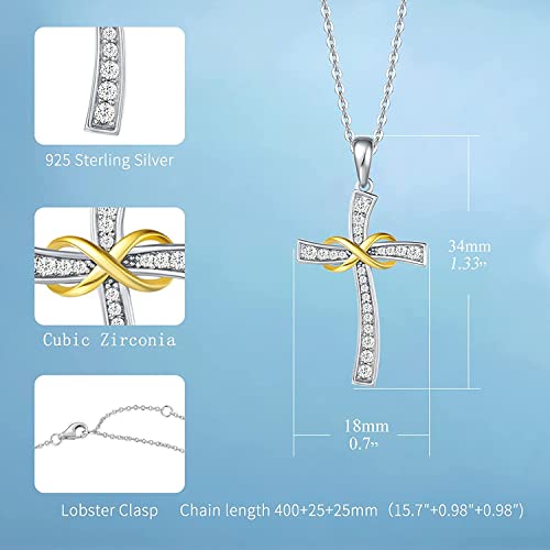 FANCIME White Gold Plated 925 Sterling Silver Royal Crown Yellow Infinity Cross Crucifix Pendant Necklace Jewelry Gift for Women Girls, 18 INCHES with Extender3