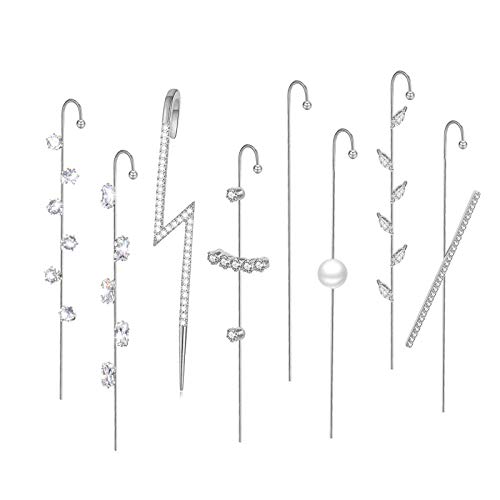 Valentine's Day Ear Wrap Crawler Hook,8 Pcs Silver Crystal Diamond Earrings Earcuffs Crawler Hook Earrings Set, Ear Cuff Wrap For Women Girls Gifts Jewelry