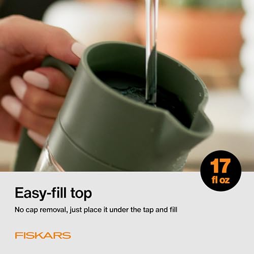 Image of Fiskars Glass Watering Can for Indoor Plants, Small Pitcher for Succulents & Herbs, Easy Fill Top Design and Mess Free Pouring with Narrow Spout for House Plants, Modern Decor Style, 17 oz, Clear
