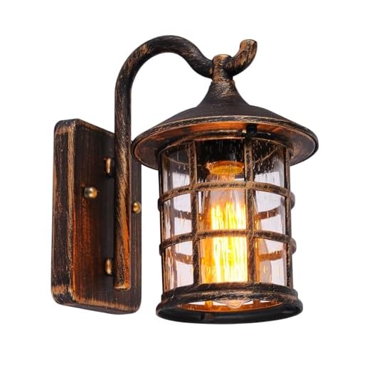Aplique Pared Exterior, Lampara Exterior LED Vintage, Lámpara de Aluminio y Vidrio Para Exteriores, E27 Lámpara de Jardín Impermeable , sin Bombilla, Para Garaje, Balcón, Iluminación de Terraza Marrón