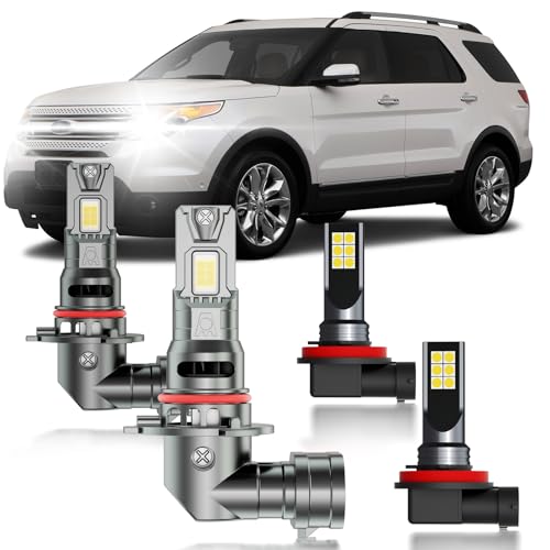 HUOKEDS for Ford Explorer 2011-2015 FOG Lights Bulbs Combo 4pcs Super Bright White Dual Beam and Fog Lights Blubs Package 1:1 Size as Stock Bulbs Plug and Play