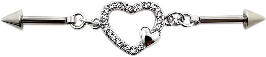 ExceproHeart Industril Piercing Jewelry Punk Chain Stainless Steel 14G Industril Barbell 1PC, Stainless Steel, no gemstone