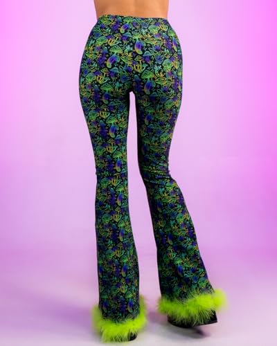 Sonic Shroom Blacklight Reactive Flare Pants for Women, Rave Wear Pants2