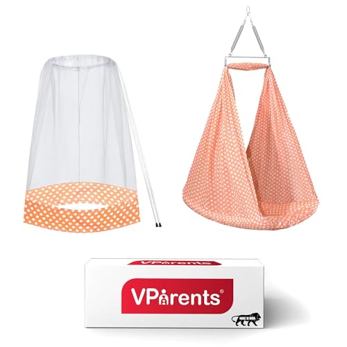 Image of Vparents Sleeping Essentials Set Mosquito Net & Spring (Peach) | Window Stand not Included, Polka Dots