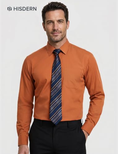 Image of HISDERN Mens Dress Shirt with Tie Pocket Square Set Classic Button Down Shirt Matching Tie Long Sleeve Shirts
