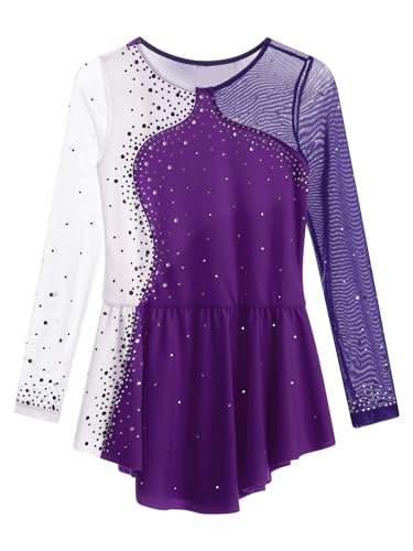Shinsto Kids Girls Figure Skating Dress Long Sleeves Ballet Dance Skirted Leotards Gymnastics Outfits Purple 12 Years thumb #4