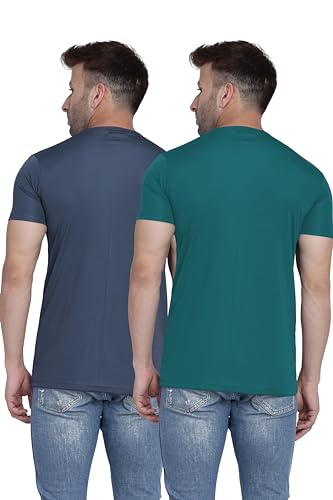 Image of TQH Men Dri Fit Polyester Half Sleeve Round Neck Multicolor t Shirts - Combo Set of 2