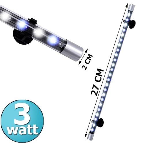 Image of VENUS AQUA T4-30F 3 Watt Fully Submersible LED Aquarium Light - Blue + White Lamp for Fish Tank, Glass Aquarium - 27 cm for 1.5 Ft -2 Ft Fish Tank