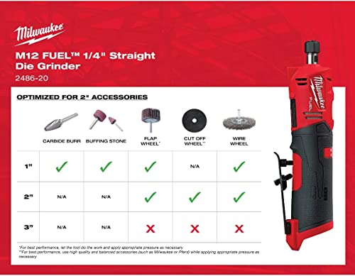 Milwaukee M12 Fuel 12V Lithium-Ion Brushless Cordless 1/4 In. Straight Die Grinder (Tool-Only) + Accessies #TOP4