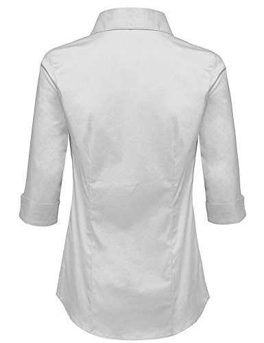 MAYSIX APPAREL Womens 3/4 Sleeve Stretchy Button Down Collar Office Formal Shirt Blouse White XL