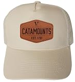 R and R Imports Vermont Catamounts Officially Licensed - Unisex Trucker Hat with Hexagon Engraved Leather Patch Cream
