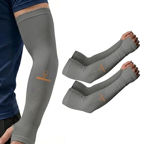 Image of ARMORAY Arm Sleeves for Men and Women - UV Sun Protection Cooling Compression - Tattoo Cover Up Sleeve for Daily Wear & Work