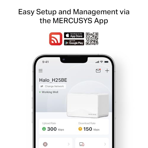 Image of Mercusys BE3600 Whole Home Mesh Wi-Fi 7 System, Dual-Band, 4K-QAM, MLO, 3 x Gigabit Ports, Seamless Roaming, Gaming & Streaming, Easy APP Manage and Setup, Parental Control (Halo H25BE(2-Pack))