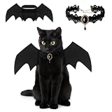 Dutiqozad Katzen Halloween Kostüm Fledermausflügel - Gothic Halsband Set, Verstellbares Haustierkostüm, 36cm Halsweite, Leichtes Fledermaus Kostüm für Halloween
