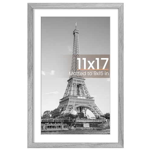 Image of upsimples 11x17 Picture Frame, Display Pictures 9x15 with Mat or 11 x 17 Without, Wall Hanging Poster Frames, Gray, 1 Pack