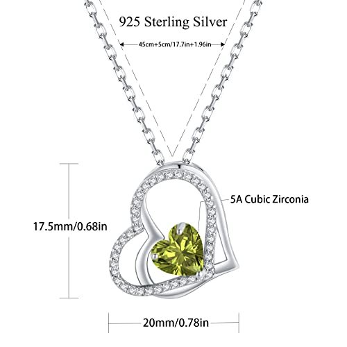 Misumor 925 Sterling Silver Necklaces For Women Silver Gold Rosegold Heart Pendant With Birthstone Jewelry Gifts For Girlfriend Mom Wife On Birthday Anniversary Valentines Day (Sliver-08-Aug) #TOP3