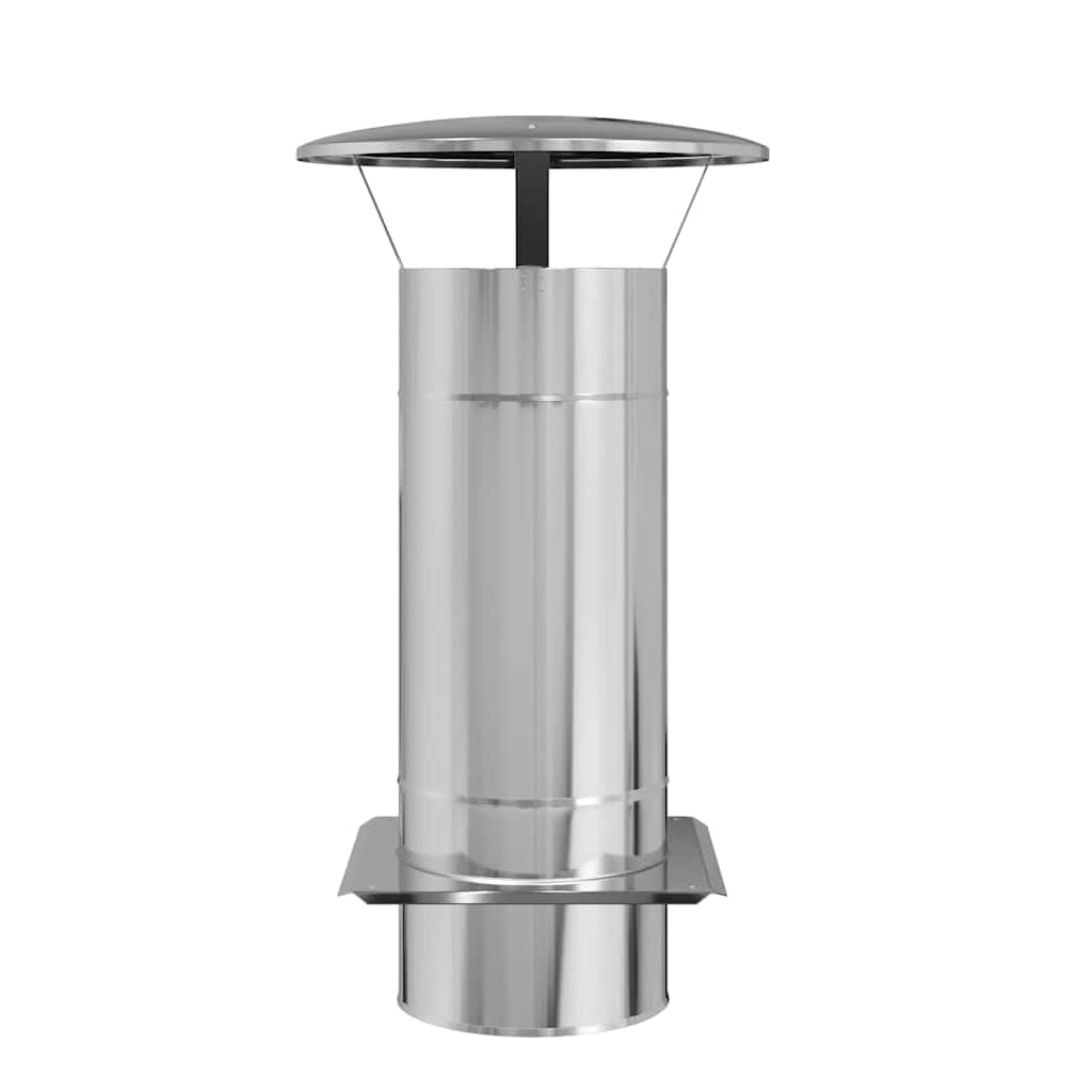 Kaminverlängerung Silber Edelstahl 35 x 35 x 65 cm mit Regenabdeckung, kaminzubehör für Garten, Terrasse, funktional leichtes ofenzubehör für effizientes Heizen und Schutz