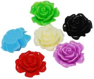 50 pc Opaque Resin Cabochons, Flower, Mixed Color, Size: about 18mm in diameter, 7mm thick