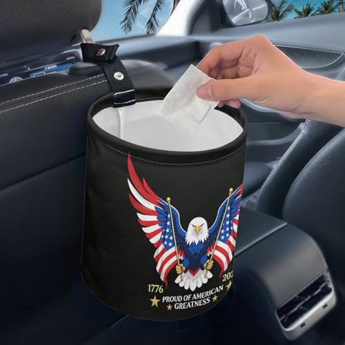 Image of 250TH Anniversary of America Flag Eagle Car Front Seat Can Foldable Auto Console Center Back Seat Garbage Container Bag Kitchen Rubbish Bin Fashion Vehicle Organization Basket