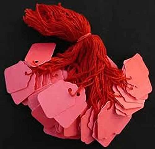 1000 Coloured Kraft Strung String Tags Swing Price Ticket Jewellery Tie On Labels (Red, 32mm X 22mm)