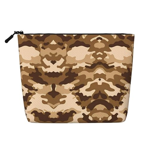 Bolsa de maquillaje de cáñamo falso con estampado de lobo galáctico, organizador de artículos de tocador de viaje, almacenamiento diario, esencial para viajes de negocios, Marrón camuflaje, Talla