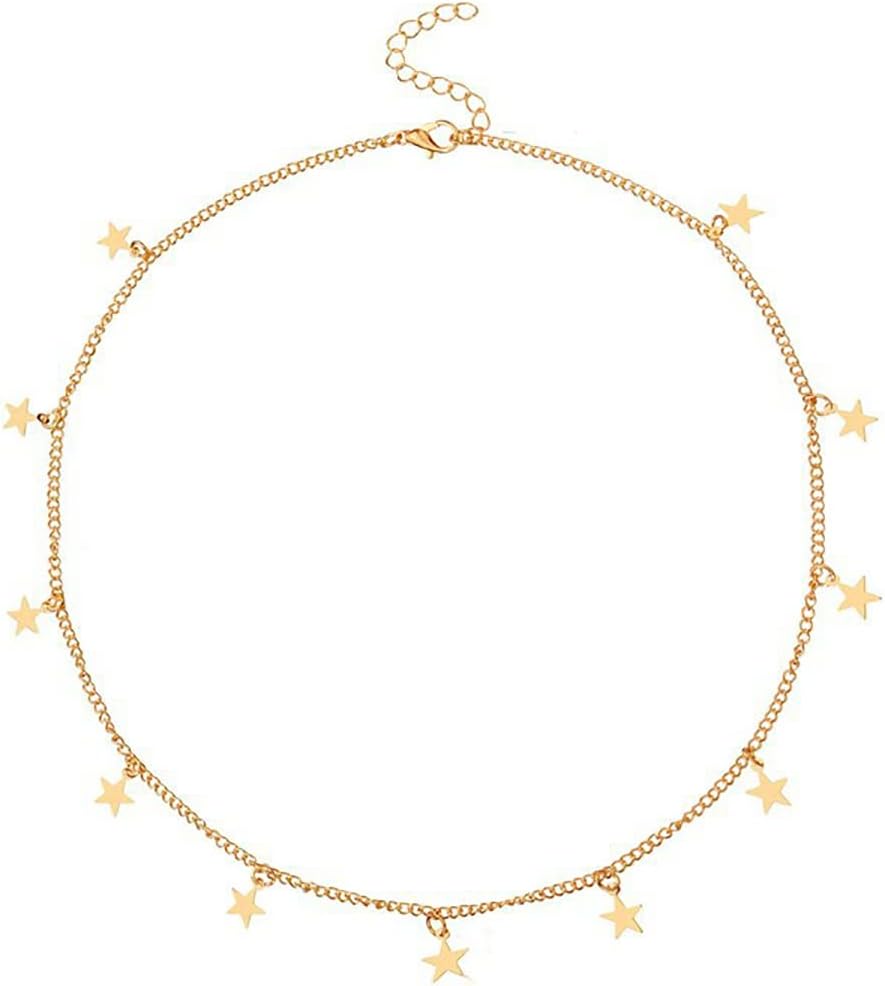 CHAFINStar Necklace for Women Girls Star Choker Necklace Adjustable (Gold)