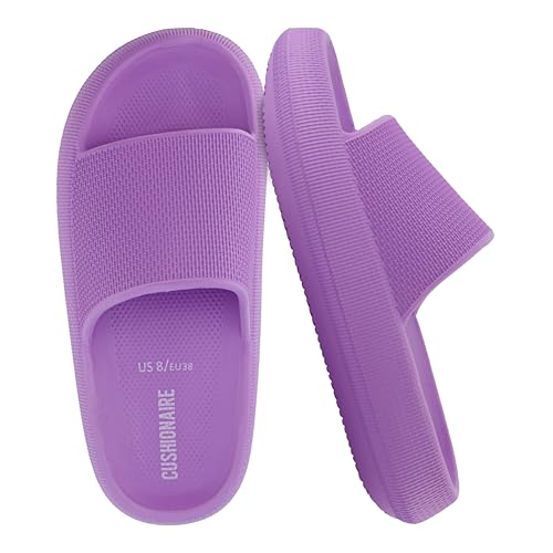 Image of CUSHIONAIRE Feather EVA Slides for Women - Comfortable Slip On Womens Slippers, Indoor Outdoor Shower Shoes, Beach Essential Cloud Slides