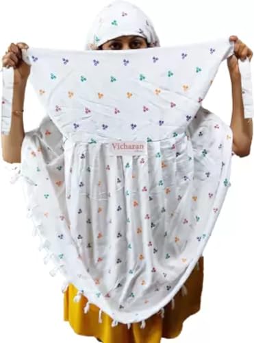 Image of Cotton Long Scarf Cum Mask Scarves Usable for Vehicle Driver | White Printed Design Fabric | Universal Size | Soft & Breathable Sun Protection | For Girl & Women