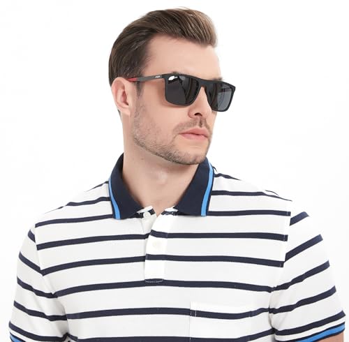 Image of Men's Polarized Sunglasses, Square Rubber Frame Carbon Fiber Temple Fishing Driving Sun Glasses UV Protection RFS8205