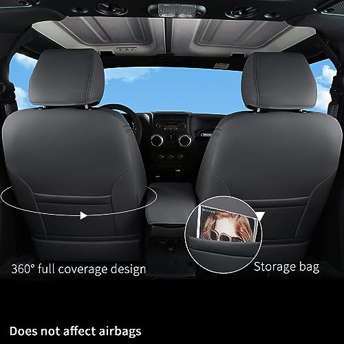 Image of GIANT PANDA Jeep Wrangler 4 Door JK 2013-2017 Full Set Car Seat Covers for Sahara Sport Rubicon Unlimited Willys Wheeler Altitude, Customized Faux Leather - (Black)