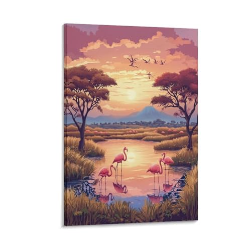 Décoration murale flamant rose : impression sur toile 16x24inch pour salon moderne