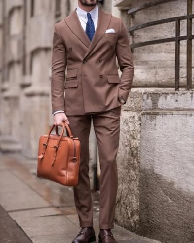 ORBITRAY Men's Suit Jacket Pants 2 Pieces Wedding Double Breasted Blazer Set Slim Fit3