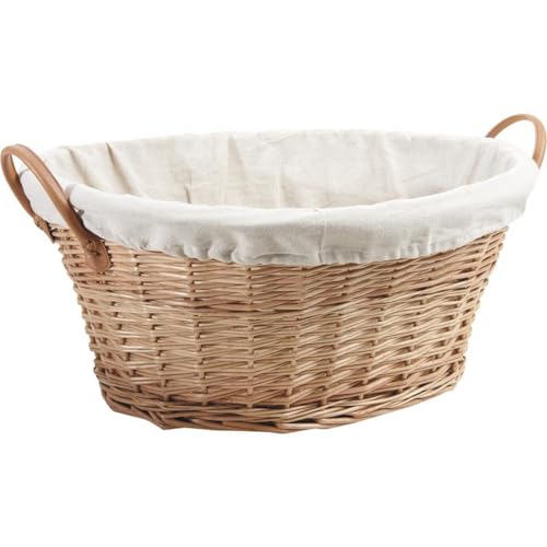 AUBRY GASPARD - Corbeille à Linge Ovale en Osier Clair - Doublure Coton - Poignées en...
