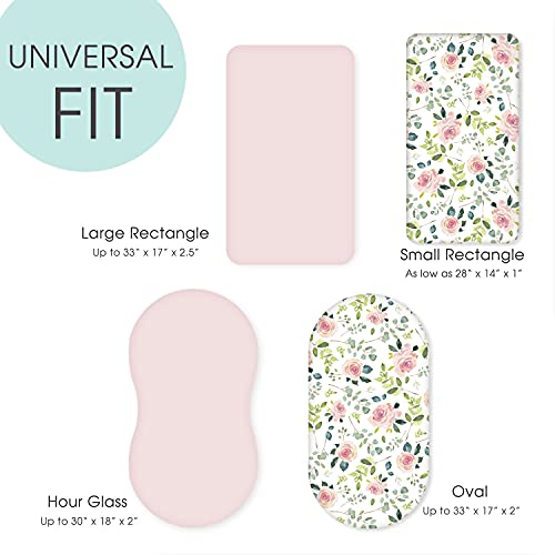 Image of GRSSDER Stretchy Ultra Soft Baby Fitted Bassinet Sheet Set 2 Pack, Universal Cradle Sheet Set for Rectangle, Oval, or Hourglass Bassinet Pad /Mattress,Pink Rose Bassinet Sheets for Girls