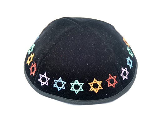 Jewish Kippah Yarmulke Colorful Star of David Kippas Israel Black Velvet 20cm/8