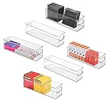mDesign Office Supplies Desk Cabinet Organizer Bin for Highlighters, Pens, Pencils, Markers, Sticky Notes - Pack of 6, Deep, Clear