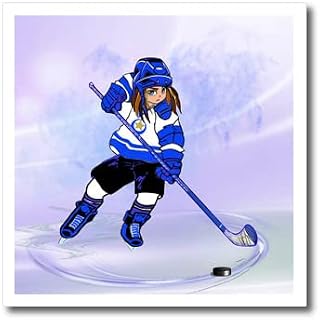 3dRose 8x8 Iron on Heat Transfer for White Material - Ice Hockey Player Girl Milas Art - Hockey