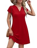 OFEEFAN Red Dresses for Women Beach Cover Ups for Women Spring Wedding Guest Dresses V Neck T Shirt Dress M