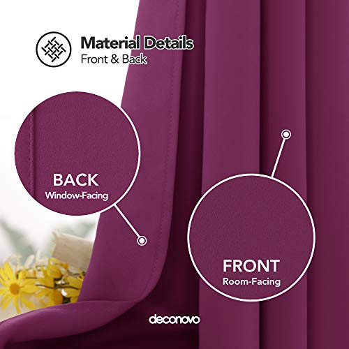 Image of Deconovo Solid Drapes Grommet Top Blackout Thermal Insulated Darkening Curtains for Girls Room, 52x95 Inch, Fuchsia (Solid Blackout Drapes)