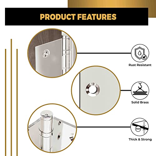 Finsbury Hardware Solid Brass Door Hinge Heavy Duty Ball Bearing Shiny Silver 4X4 Inch - Set Of 4 Hinges (Polished Nickel) #TOP3