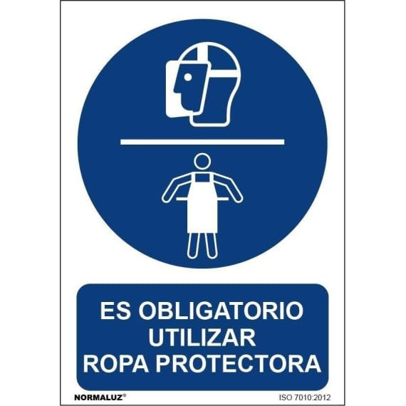Señal que indica el uso obligatorio de ropa protectora, con tintas UV SEKURECO