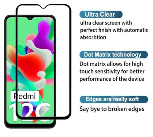 Image of DD SON Premium HD+ Tempered Glass Screen Protector Guard Compatible For Xiaomi Redmi 12C / 10 / 10C / 10 power /Poco C40 / Poco C55 /Redmi A3X, A3 /Poco M6 Pro| Edge to Edge Coverage With Easy installation kit for Smartphone