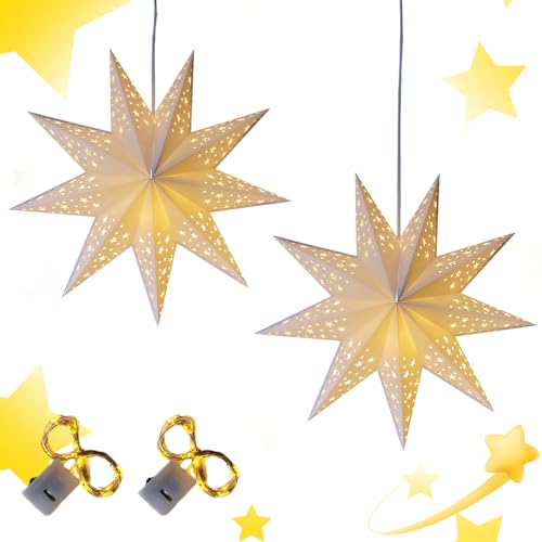 Rppiup 2 Stück 45cm Papiersterne Weihnachten, Leuchtsterne...