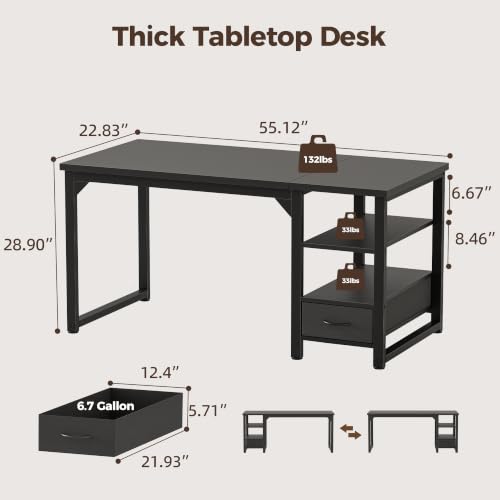 Image of Mericonia 54 in Computer Desk with Drawer, 1 inch Thick Reversible Office Desk