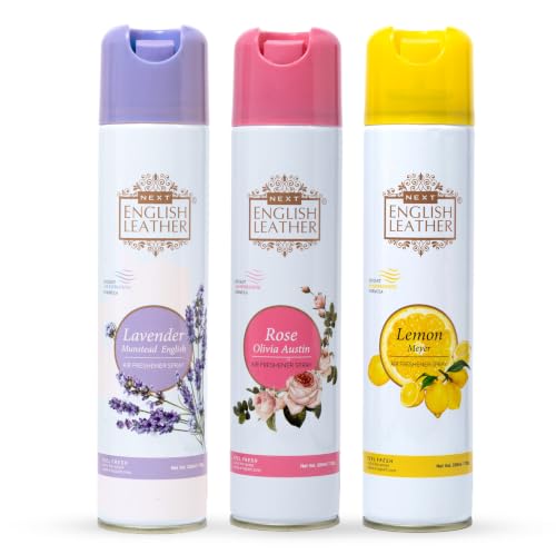 Image of Next Care English Leather Lavender, Rose & Lemon Air Freshener Spray for Home, Car & Office - 220 ml Each (Pack of 3) | Room Freshener with Floral & Citrus Fragrances