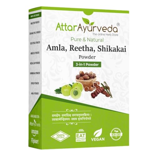 Attar Ayurveda Amla, Reetha, Shikakai powder for Hair growth | Natural Hair cleanser | 100% Pure and Natural | No-SLS, No-Paraben
