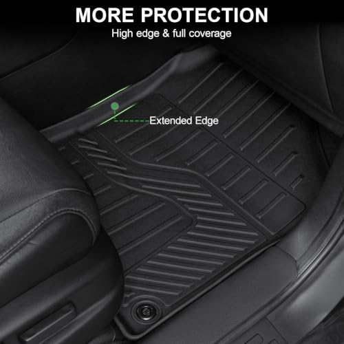 Image of Floor Mats for Honda Pilot 2016-2022 8 Seat (No Elite Models) | All Weather Odorless Floor Liners, Custom Fit Precise Coverage, Waterproof Non-Slip TPE Material, Easy to Clean